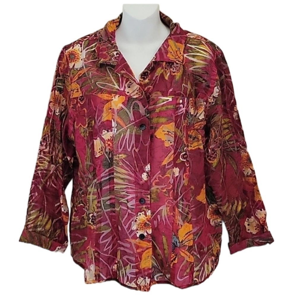 Chico's Blouse Top Linen Blend Button Down Women's XL size 3